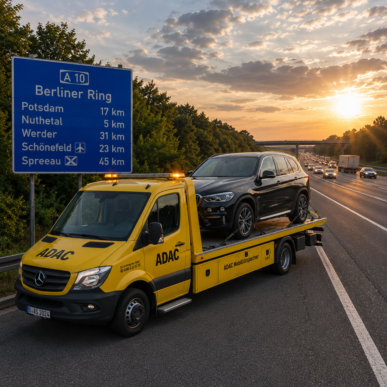 Fahrzeugbergung und Transport auf der A10