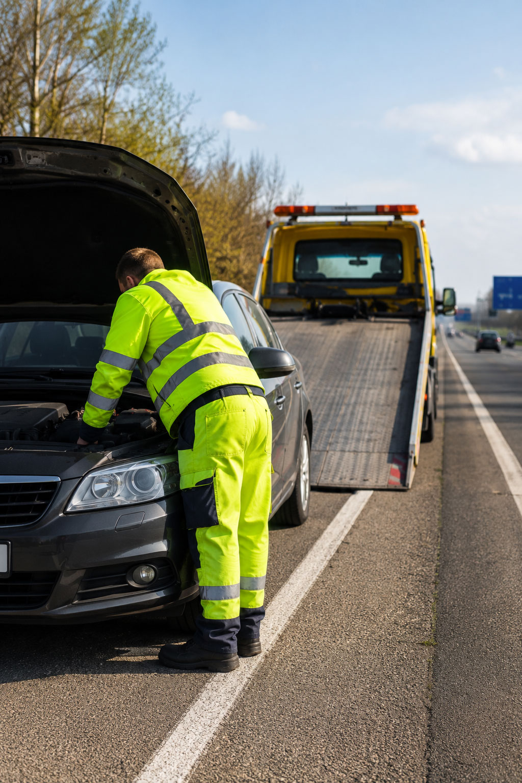 Abschleppdienst sichert Liegenbleiber auf der A10 ab