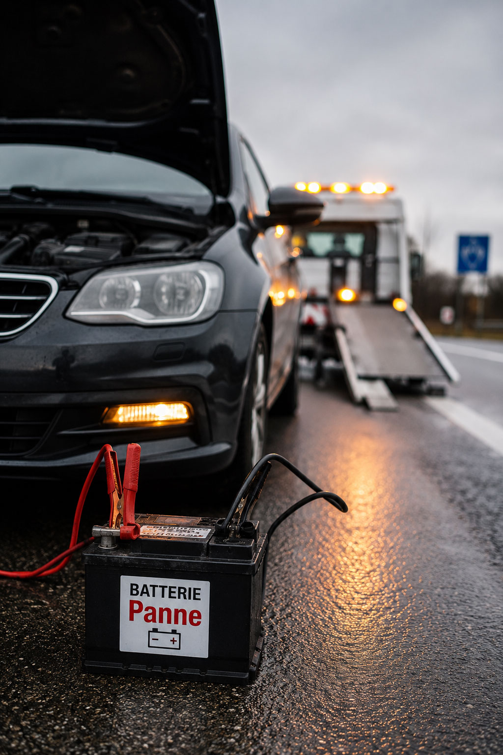Abschleppdienst sichert Fahrzeug mit Achsbruch auf der Autobahn A10 ab