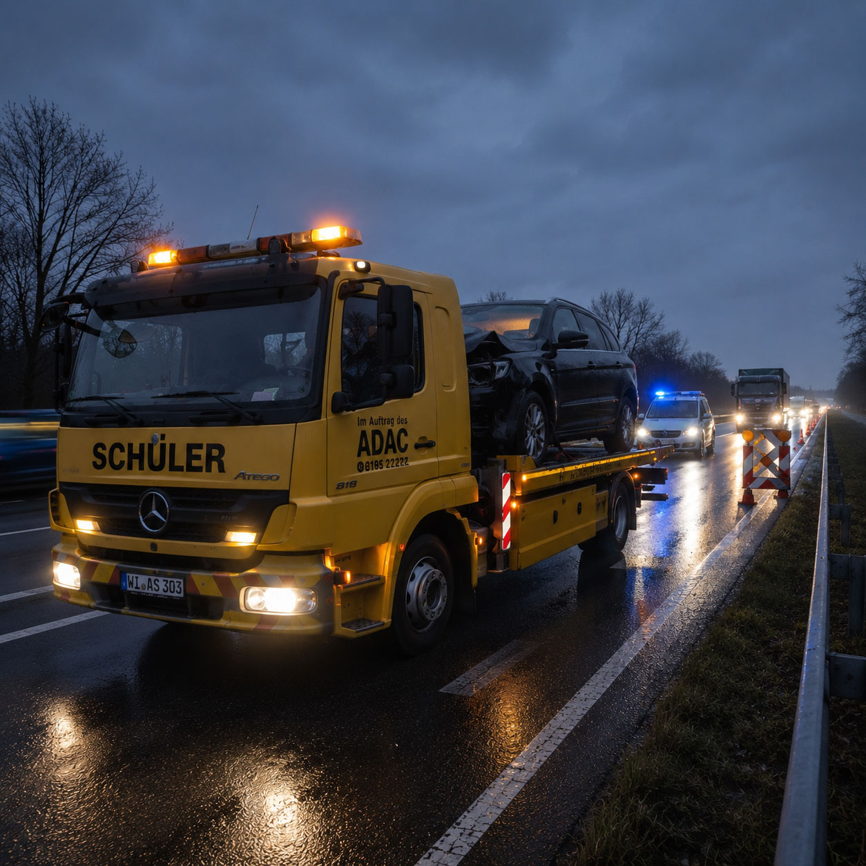 Abschleppdienst auf einer Bundesstraße
