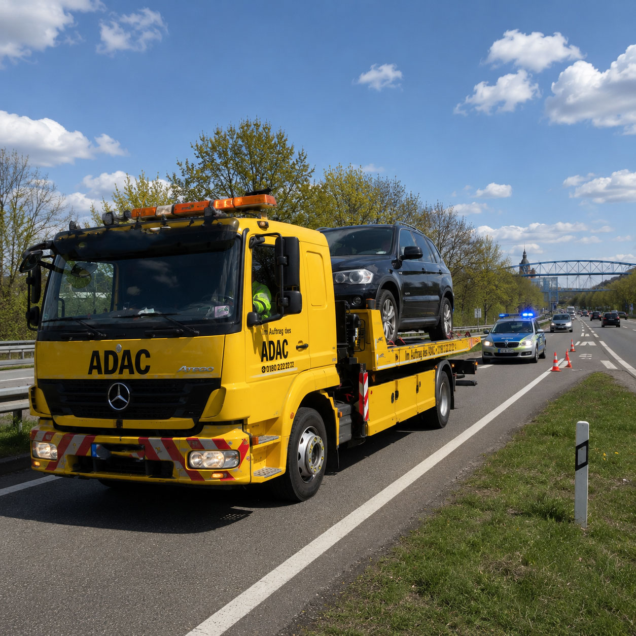 Abschleppdienst führt Werkstatttransport bei Motorschaden durch