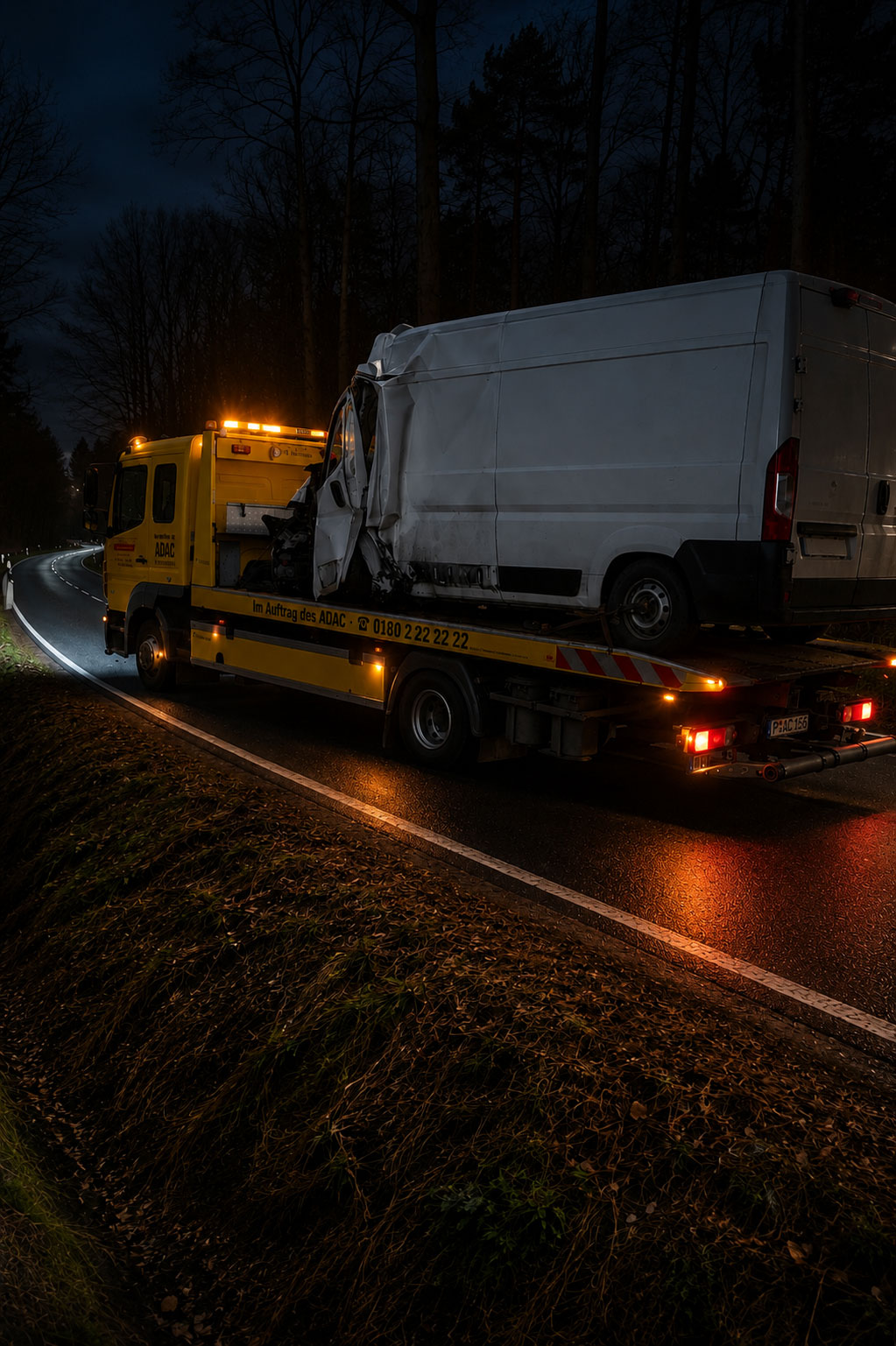 Abschleppwagen führt professionelle Windenbergung nach Abkommen von der Fahrbahn durch